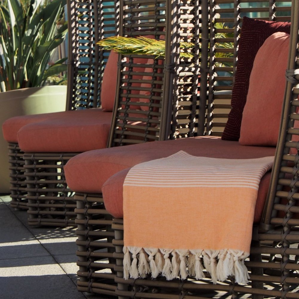 4 Orange Striped Beach Bath Towels - 100% Turkish Cotton - Picture 2 of 4